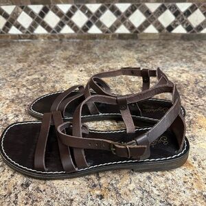 Seychelles Brown Leather Sandals with Crisscross Straps